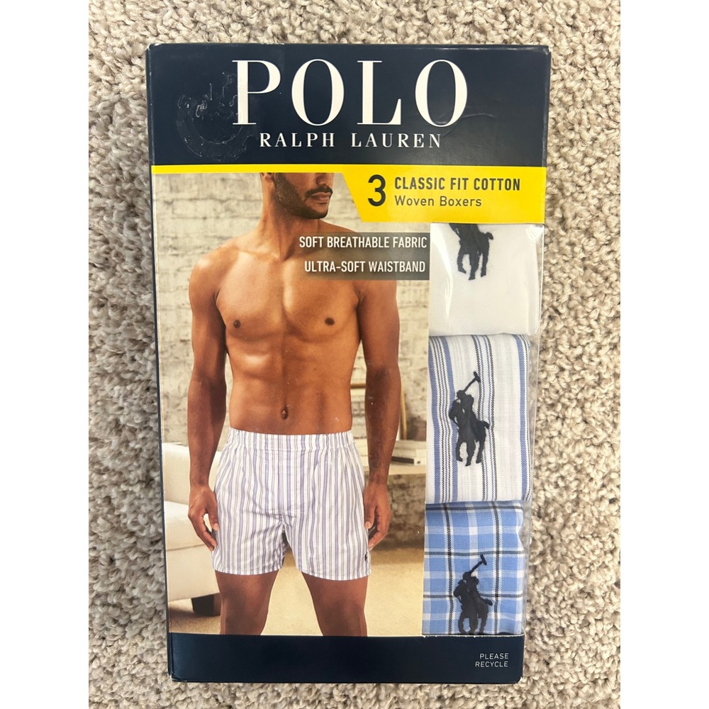 Polo Ralph Lauren 3‎ Classic Fit Cotton Woven Boxers Men Small New Pony Plaid